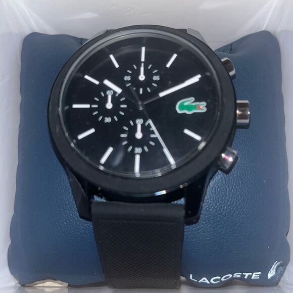 New With Tags in Box Men's Chronograph L.12.12 Black Silicone Strap Watch 44mm